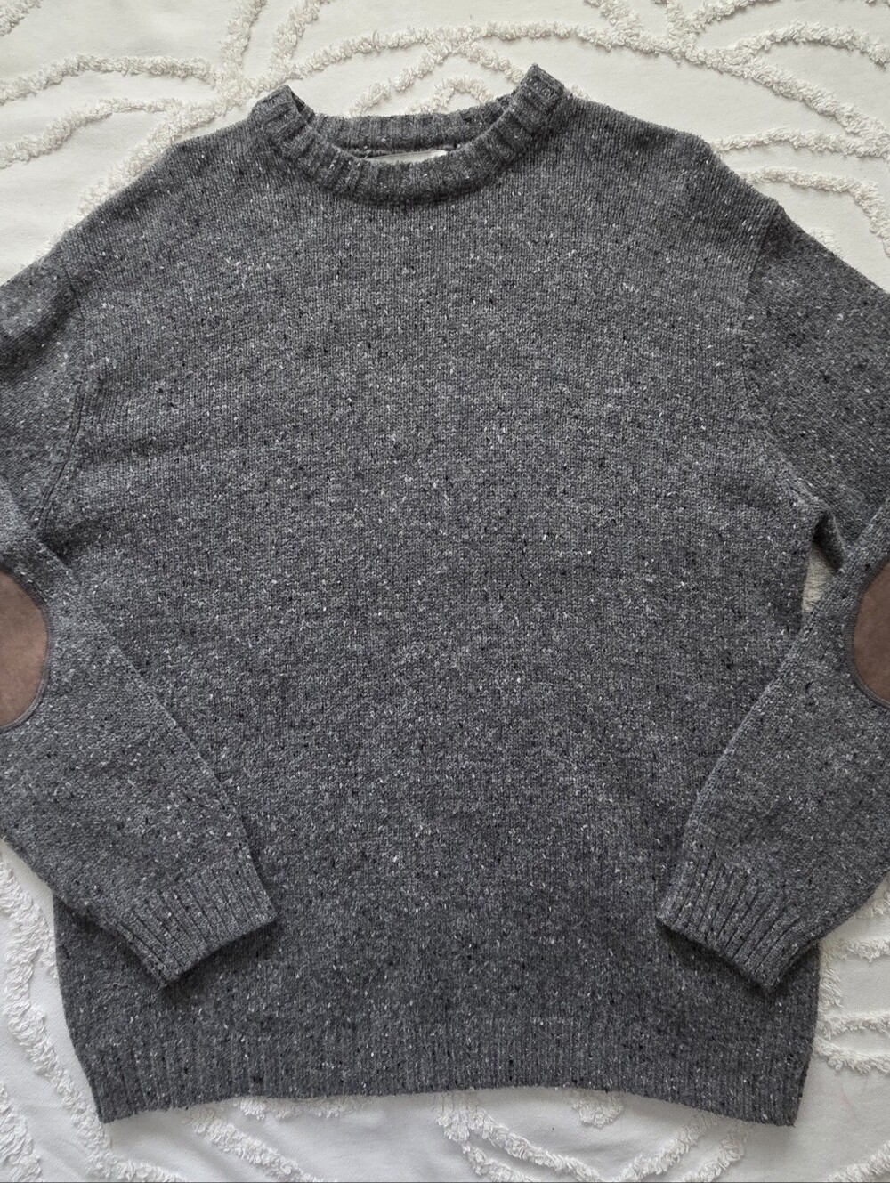 Line of Trade Starboard Donegal Sweater Mens XL Gray Knit Suede Elbow Patches